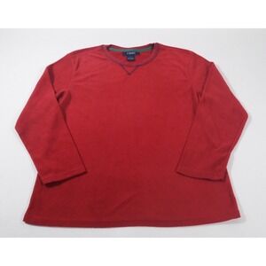 Chaps Sleepwear Top Mens L Red Fleece Long Sleeve Crew Neck Solid Pajama Shirt
